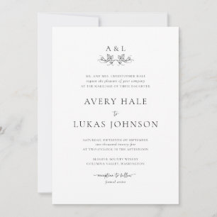 Formal Elegant Black White Classic Wedding Invitation
