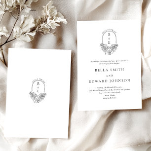 Formal Elegant Black White Crest Wedding Invitation