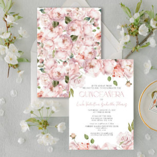 Formal Elegant Blush Pink Floral Quinceanera Invitation