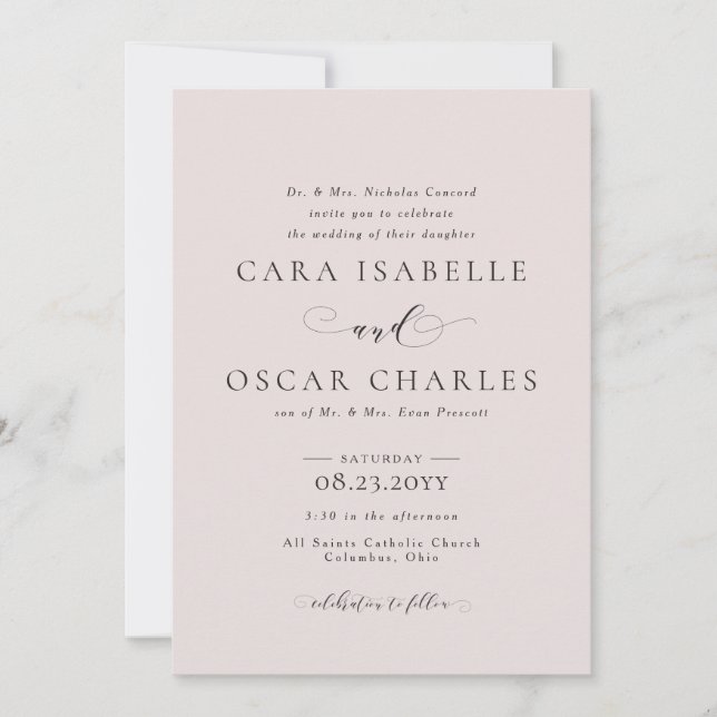Formal elegant blush pink wedding invitation (Front)