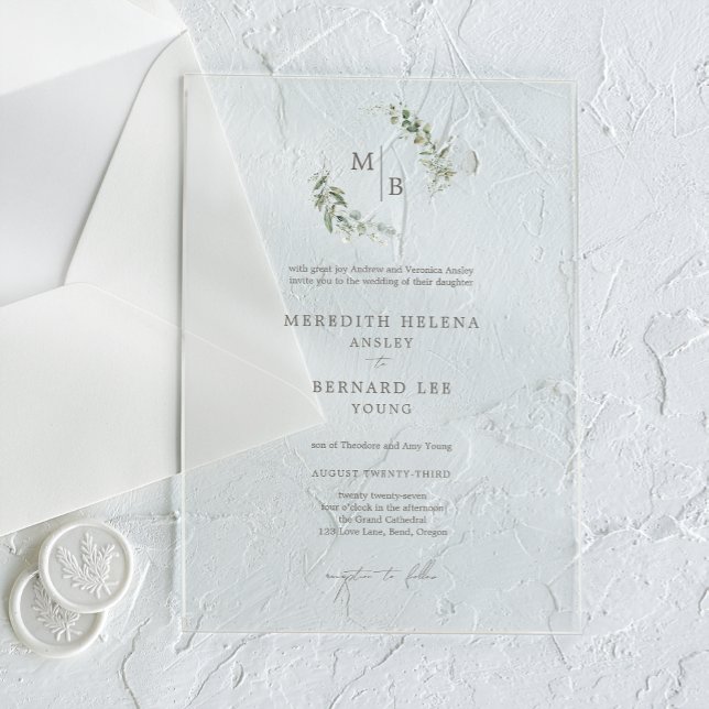 Formal Elegant Botanical Monogram Wedding Acrylic Invitations (Creator Uploaded)