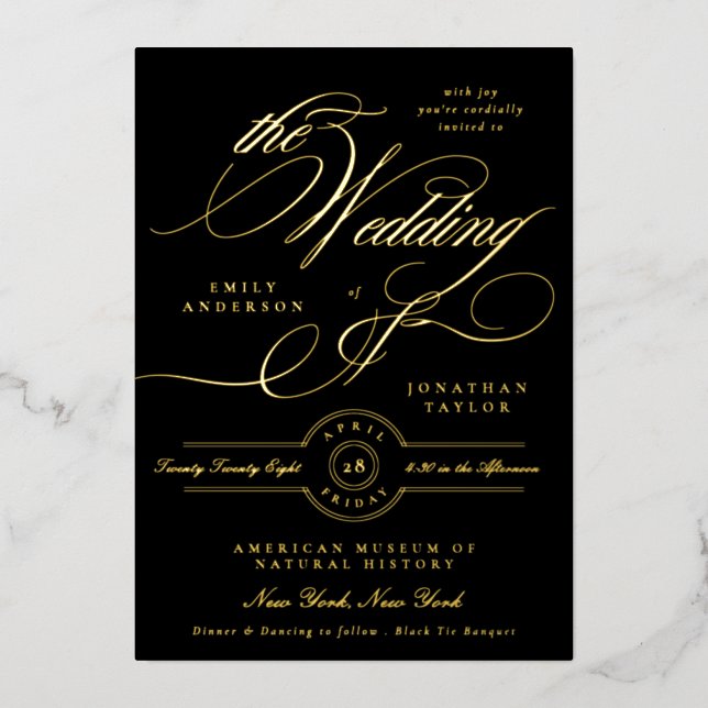 Formal Elegant Calligraphy Black Tie Wedding (Front)