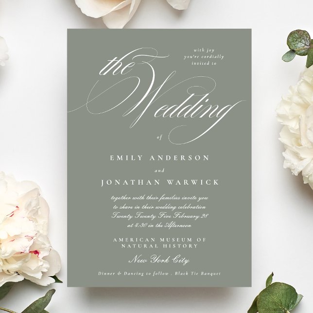 Formal Elegant Calligraphy Grey Green The Wedding Invitation (Creator Uploaded)