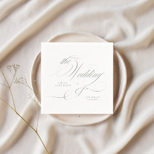 Formal Elegant Calligraphy Grey Green Wedding Napkin