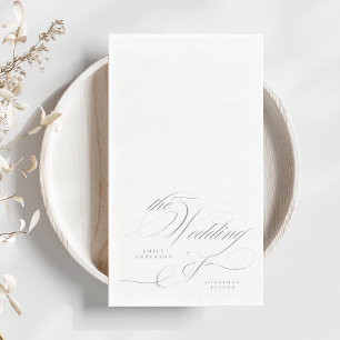 Formal Elegant Calligraphy Grey Green Wedding Napkin