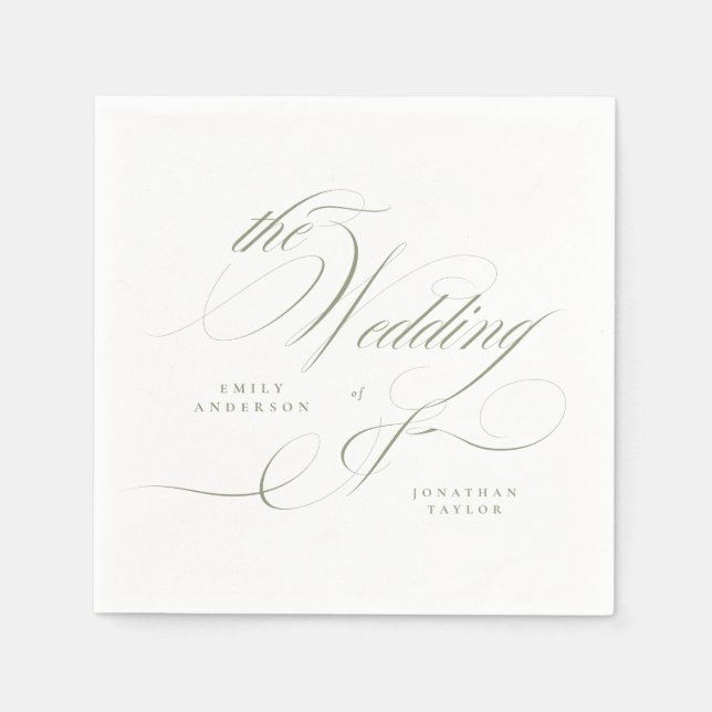 Formal Elegant Calligraphy Sage Green Wedding Napkin (Front)