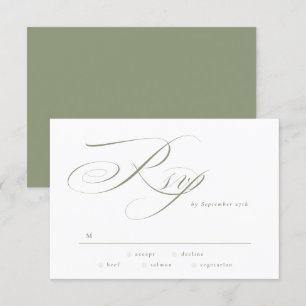 Formal Elegant Calligraphy Sage Green Wedding RSVP Card