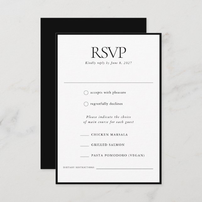 Formal Elegant Classic Black Frame Wedding RSVP Card (Front/Back)