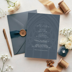 Formal Elegant Classic Gothic Castle Green Wedding Invitation
