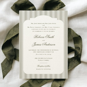 Formal Elegant Classic Olive Green Stripes Wedding Invitation