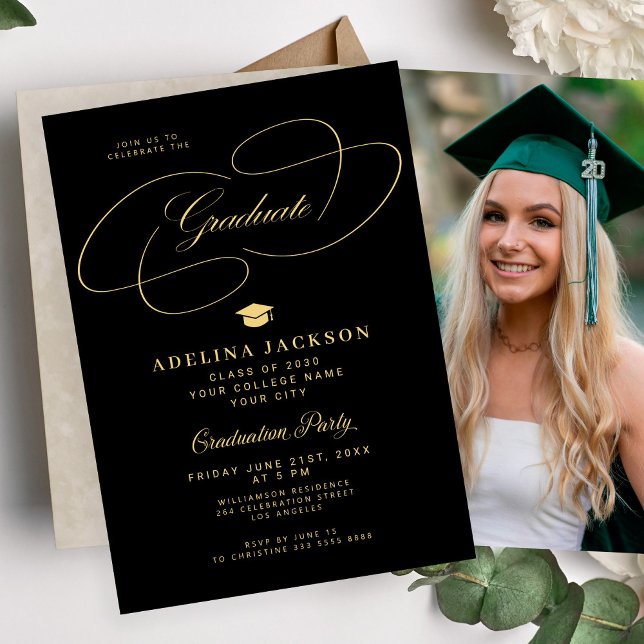 Formal elegant college photo graduation party invitation (Creator Uploaded)