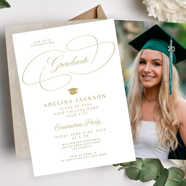 Formal elegant college photo graduation party invitation (Creator Uploaded)