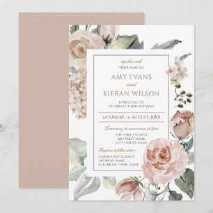 Formal Elegant Floral Dusty Pink Wedding Invitation