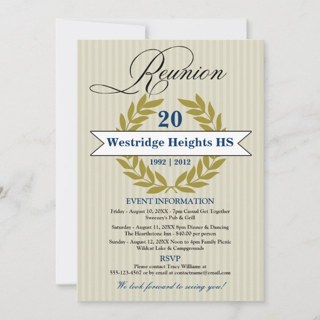 Formal Elegant High School Reunion Invitation (Front)