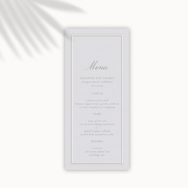 Formal Elegant Modern Classic Double Frame Wedding Menu (wedding menu card formal traditional modern classic faux embossed double frame ivory ecru for seal)