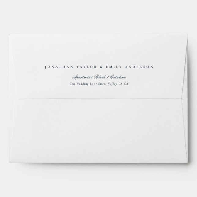 Formal Elegant Navy Blue Text and White Invitation Envelope (Back (Top Flap))