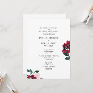 Formal Elegant Pink & Red Rose Both Parents II Invitation