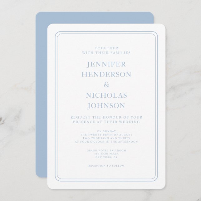 Formal Elegant Powder Blue Wedding Invitation (Front/Back)