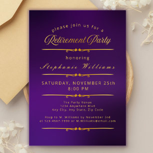 Formal Elegant Retirement Purple Gold Party  Invitation