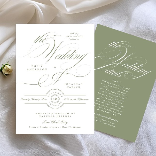 Formal Elegant Sage Green Wedding | Details Back Invitation (Creator Uploaded)