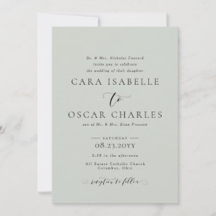 Formal elegant sage green wedding invitation