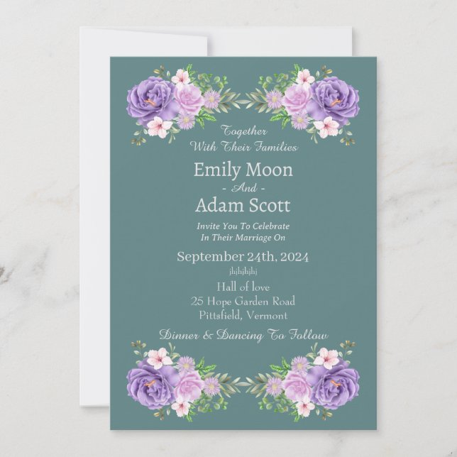 Formal elegant sage wedding invitation (Front)
