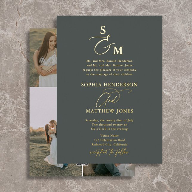 Formal Elegant Script Monogram 4 Photo Wedding (Creator Uploaded)
