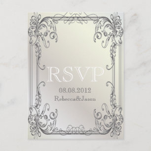 Formal elegant swirls  White vintage Wedding RSVP Invitation Postcard