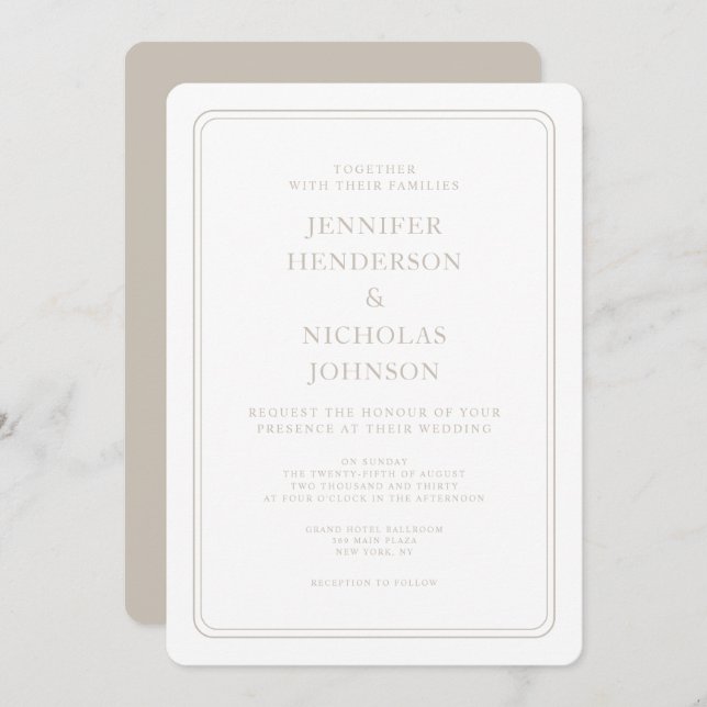 Formal Elegant Taupe Wedding Invitation (Front/Back)