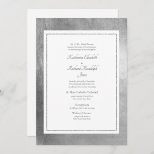 Formal & Elegant Wedding White & Silver Invitation