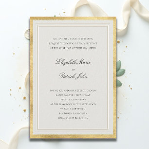 Formal Elevated Golden Ecru Modern Classic Wedding Invitation
