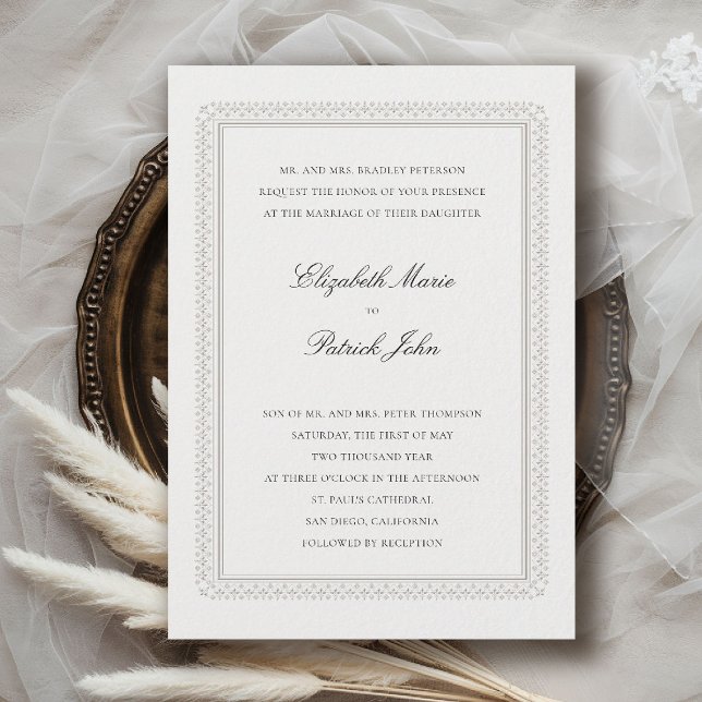 Formal Elevated Lys Ivory Modern Classic Wedding Invitation (formal traditional wedding invitation modern classic double frame deco ballroom black tie ivory)
