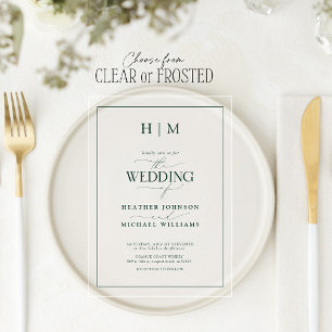 Formal Emerald Green Monogram Calligraphy Wedding Acrylic Invitations
