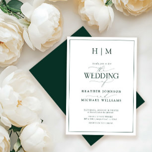 Formal Emerald Green Monogram Calligraphy Wedding Invitation