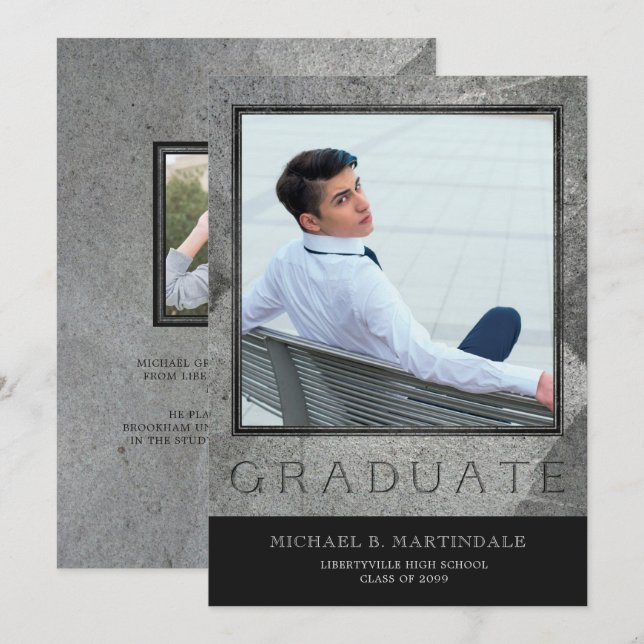 Formal Engraved Stone Two Photo Graduation Announcement (Front/Back)