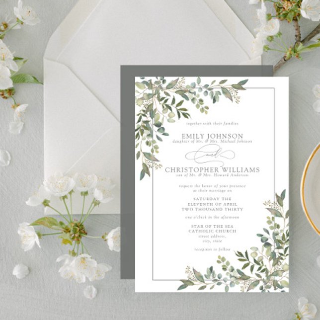 Formal Eucalyptus Botanical Sage Green Wedding Invitation (Creator Uploaded)