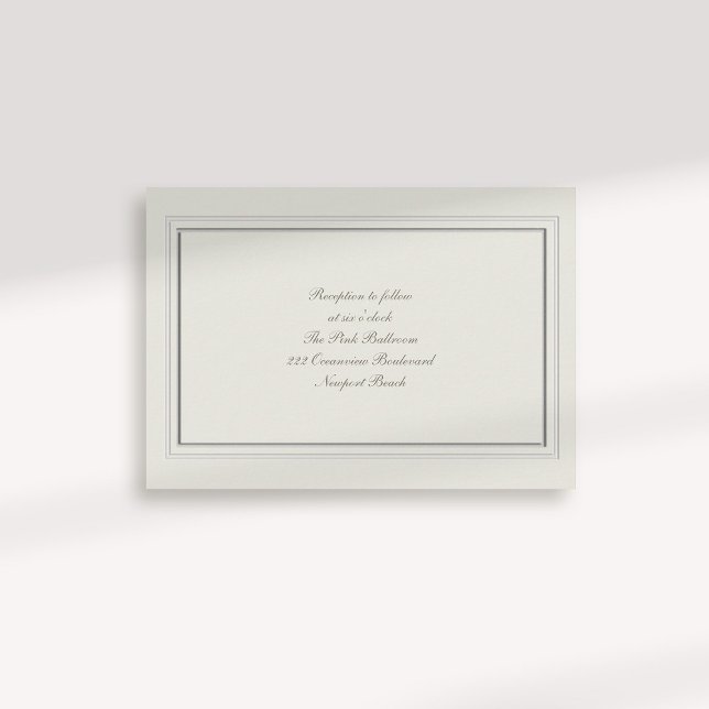 Formal Faux Embossed Frame Ecru Reception Wedding Enclosure Card (formal traditional elegant calligraphy wedding reception card faux embossed frame ecru classic)