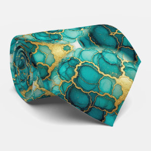 Formal Faux Silk Marble Teal + Gold Gentleman's Tie