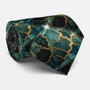 Formal Faux Silk Marble Teal + Gold Gentleman's Tie