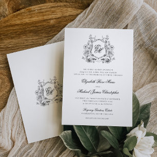 Formal Floral Crest Monogram Elegant Wedding Invitation