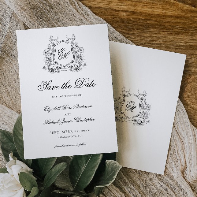 Formal Floral Crest Monogram Elegant Wedding Save The Date (Creator Uploaded)