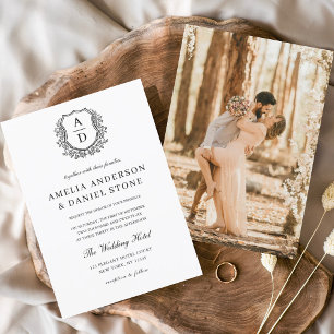 Formal Floral Crest Monogram Photo Wedding  Invitation
