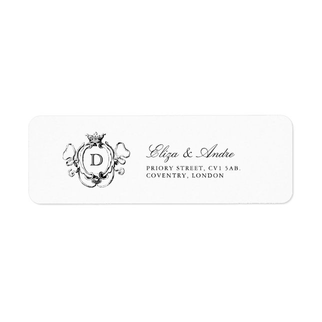 Formal Floral Crest Monogram Return Address Labels (Front)