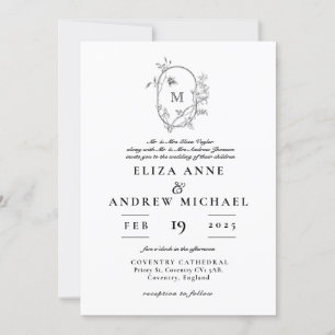 Formal Floral Crest Monogram Wedding  Invitation