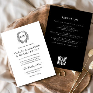 Formal Floral Crest Monogram Wedding QR Code Invitation
