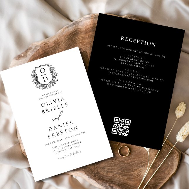 Formal Floral Crest Monogram Wedding QR Code Invitation (Creator Uploaded)