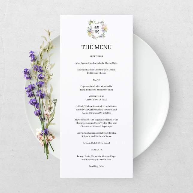 Formal Floral Monogram Crest Wedding Menu (Creator Uploaded)