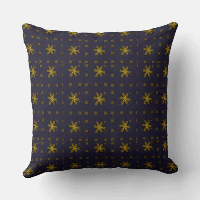 Formal Floral Square Conundrum Navy Olive Green  Cushion (Back)