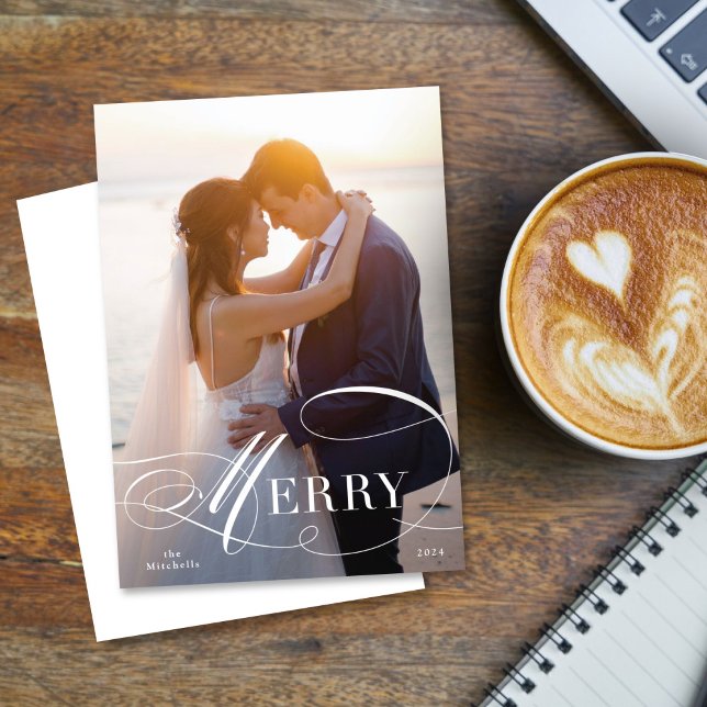 Formal Flourished Script Holiday Photo Card (Creator Uploaded)