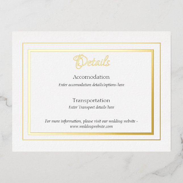 Formal foiled wedding details enclosure card (Front)